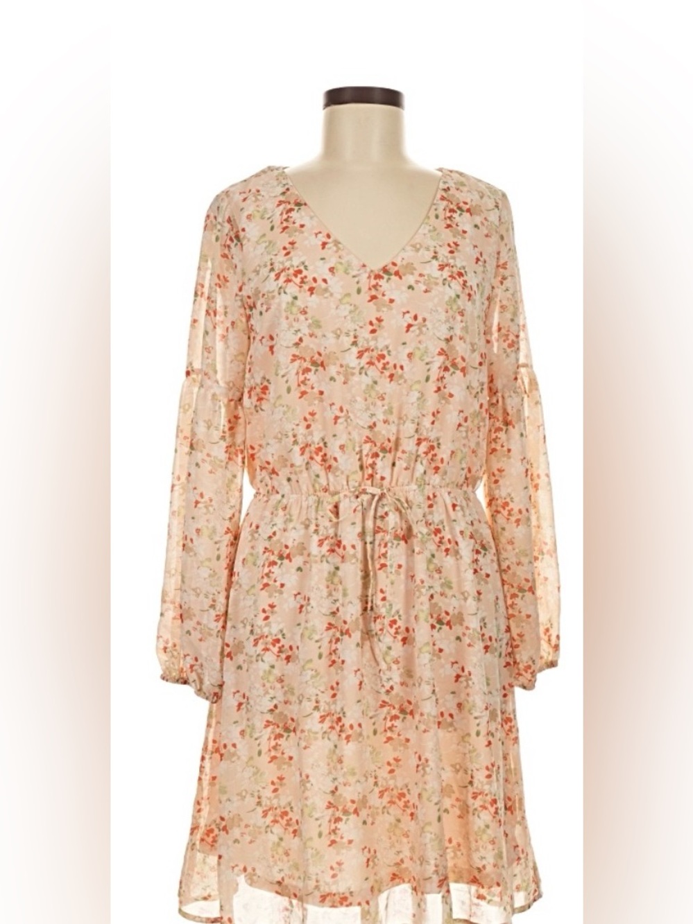 Staccato Peach Floral V-Neck Long Sleeve Dress